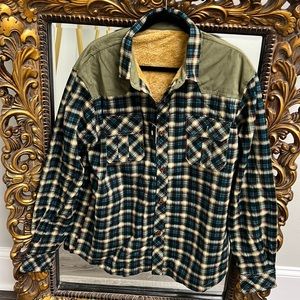 Serremo Furry Lined Button Up Flannel Blue Jacket Men Size XXL